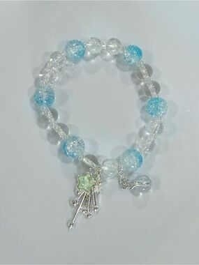 Crystal Charm Stretch Bracelet in Light Blue and Clear